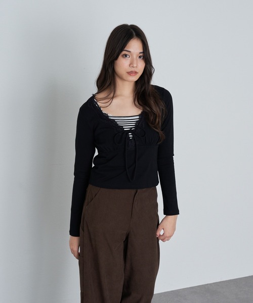 RAY CASSIN（レイカズン）の「レース切替ロングTシャツ（Tシャツ/カットソー・レディース・ブラック/ブラック系その他2/チャコールグレー/ブラウン系その他2/ベージュ系その他2・FREE）」の11枚目の写真