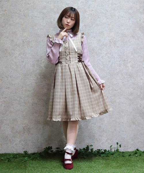 axes femme POETIQUE(アクシーズファムポエティック)の「サイドレースアップジャンドレ(ワンピース・レディース・キャメル/ワイン/グレー・MEDIUM)」の17枚目の写真