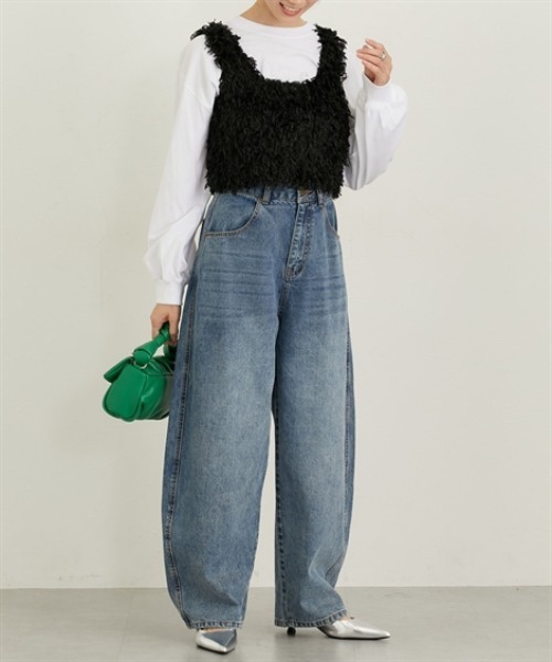 nissen（ニッセン）の「ラメシャギーキャミソール（ベスト・レディース・ブラック/オフホワイト・M/L）」の3枚目の写真