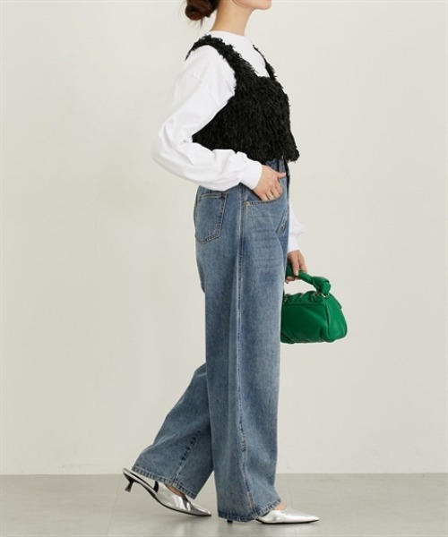 nissen（ニッセン）の「ラメシャギーキャミソール（ベスト・レディース・ブラック/オフホワイト・M/L）」の4枚目の写真