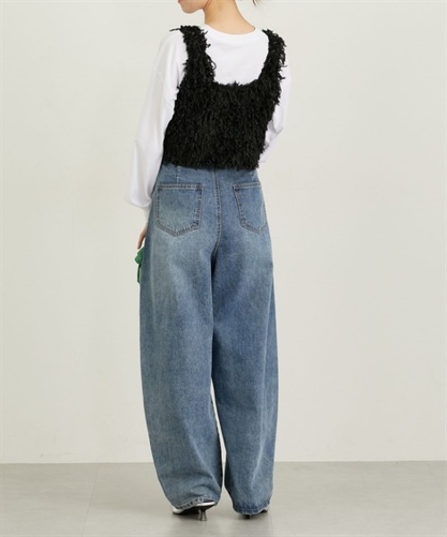 nissen（ニッセン）の「ラメシャギーキャミソール（ベスト・レディース・ブラック/オフホワイト・M/L）」の5枚目の写真