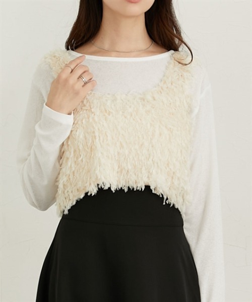 nissen（ニッセン）の「ラメシャギーキャミソール（ベスト・レディース・ブラック/オフホワイト・M/L）」の6枚目の写真