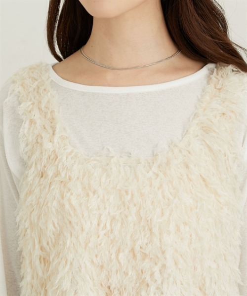 nissen（ニッセン）の「ラメシャギーキャミソール（ベスト・レディース・ブラック/オフホワイト・M/L）」の10枚目の写真