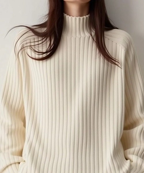 cammie(キャミー)の「太リブプチハイネックトップス(ニット/セーター・レディース・ブラック/オフホワイト/ブラウン・M/L)」の4枚目の写真