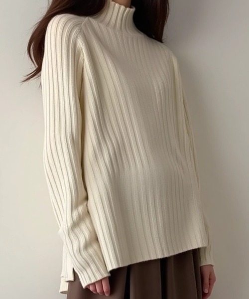 cammie(キャミー)の「太リブプチハイネックトップス(ニット/セーター・レディース・ブラック/オフホワイト/ブラウン・M/L)」の5枚目の写真