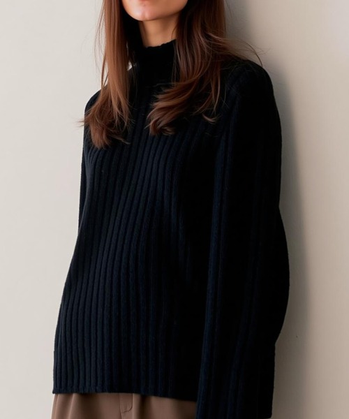cammie(キャミー)の「太リブプチハイネックトップス(ニット/セーター・レディース・ブラック/オフホワイト/ブラウン・M/L)」の12枚目の写真