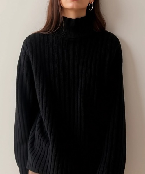 cammie(キャミー)の「太リブプチハイネックトップス(ニット/セーター・レディース・ブラック/オフホワイト/ブラウン・M/L)」の11枚目の写真