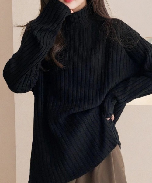 cammie(キャミー)の「太リブプチハイネックトップス(ニット/セーター・レディース・ブラック/オフホワイト/ブラウン・M/L)」の10枚目の写真