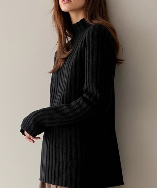 cammie(キャミー)の「太リブプチハイネックトップス(ニット/セーター・レディース・ブラック/オフホワイト/ブラウン・M/L)」の9枚目の写真