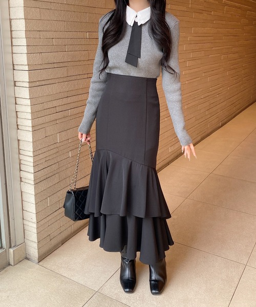 INGNI(イング)の「バックレースアップアシメティアードスカート(スカート・レディース・ライトベージュ/ブラック/ボルドー・FREE)」の9枚目の写真