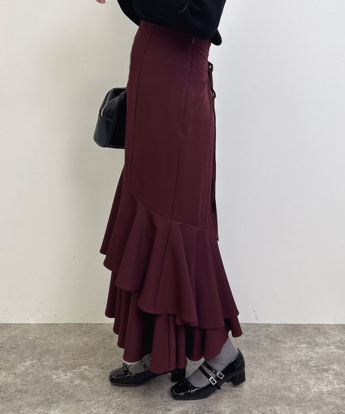 INGNI(イング)の「バックレースアップアシメティアードスカート(スカート・レディース・ライトベージュ/ブラック/ボルドー・FREE)」の4枚目の写真