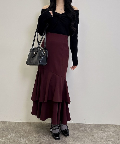 INGNI(イング)の「バックレースアップアシメティアードスカート(スカート・レディース・ライトベージュ/ブラック/ボルドー・FREE)」の7枚目の写真