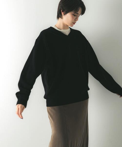 セール】ウール100 Vネックルーズソフトニット（ニット/セーター