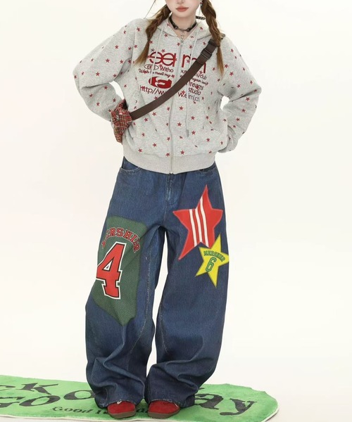 GEMEDA（ジェメダ）の「【2026新作】スター総柄ロゴジップパーカー（パーカー・レディース・グレー/グレー系その他/ホワイト・M）」の12枚目の写真