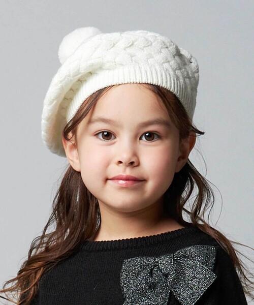 BeBe（ベベ）の「【お揃い】ポコポコニットベレー帽（ハンチング/ベレー帽・キッズ・オフホワイト/ピンク・M/S）」の2枚目の写真