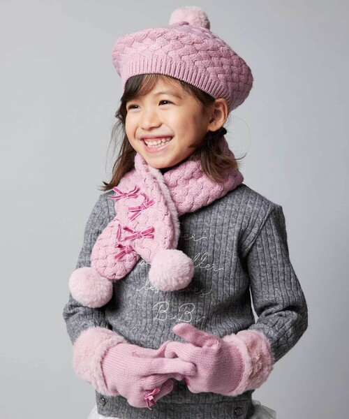 BeBe（ベベ）の「【お揃い】ポコポコニットベレー帽（ハンチング/ベレー帽・キッズ・オフホワイト/ピンク・M/S）」の3枚目の写真