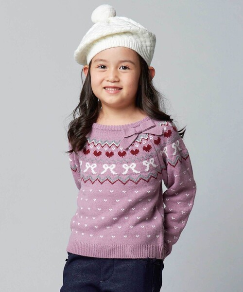 BeBe（ベベ）の「【お揃い】ポコポコニットベレー帽（ハンチング/ベレー帽・キッズ・オフホワイト/ピンク・M/S）」の6枚目の写真