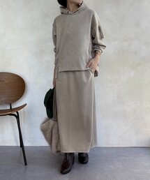 DouDou(ドゥドゥ)の【WEB限定】起毛ダンボールポケットフーディー+タイトスカートセット(セットアップ)
