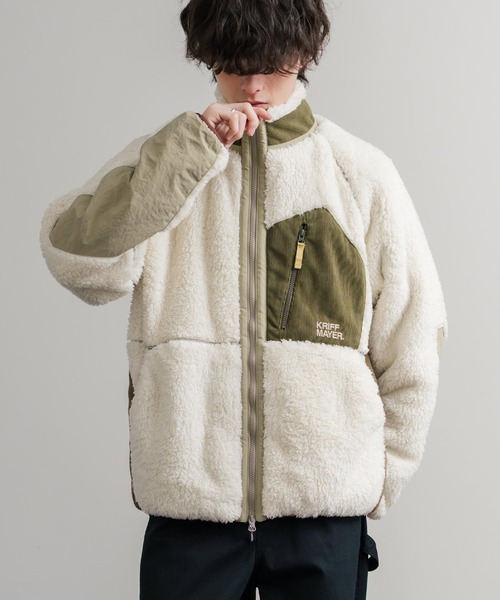 KRIFF MAYER(クリフメイヤー)の「KRIFF MAYER クリフメイヤー スタンドネック異素材配色切替ダブルジップシャギーボアジャケット 2514400(ブルゾン・メンズ・ナチュラル/グレー/ブラック/ブラウン/グリーン/ネイビー/マルチ/その他・M/L/XL)」の4枚目の写真