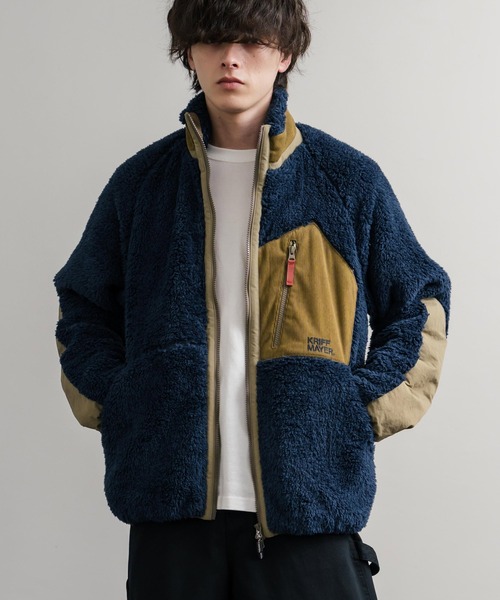 ジャケット・アウター papaiya KRIFF MAYER クリフメイヤー スタンドネック異素材配色切替ダブル