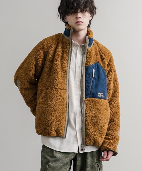KRIFF MAYER(クリフメイヤー)の「KRIFF MAYER クリフメイヤー スタンドネック異素材配色切替ダブルジップシャギーボアジャケット 2514400(ブルゾン・メンズ・ナチュラル/グレー/ブラック/ブラウン/グリーン/ネイビー/マルチ/その他・M/L/XL)」の3枚目の写真