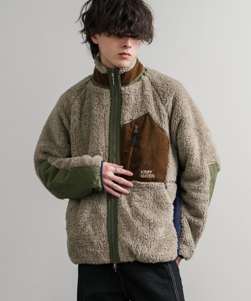 KRIFF MAYER(クリフメイヤー)の「KRIFF MAYER クリフメイヤー スタンドネック異素材配色切替ダブルジップシャギーボアジャケット 2514400(ブルゾン・メンズ・ナチュラル/グレー/ブラック/ブラウン/グリーン/ネイビー/マルチ/その他・M/L/XL)」の2枚目の写真