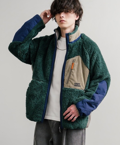 KRIFF MAYER(クリフメイヤー)の「KRIFF MAYER クリフメイヤー スタンドネック異素材配色切替ダブルジップシャギーボアジャケット 2514400(ブルゾン・メンズ・ナチュラル/グレー/ブラック/ブラウン/グリーン/ネイビー/マルチ/その他・M/L/XL)」の5枚目の写真