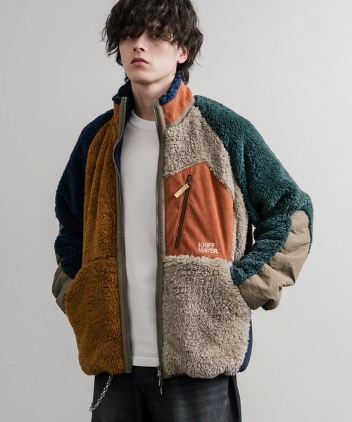 KRIFF MAYER(クリフメイヤー)の「KRIFF MAYER クリフメイヤー スタンドネック異素材配色切替ダブルジップシャギーボアジャケット 2514400(ブルゾン・メンズ・ナチュラル/グレー/ブラック/ブラウン/グリーン/ネイビー/マルチ/その他・M/L/XL)」の7枚目の写真