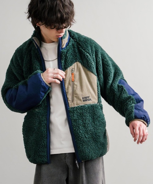KRIFF MAYER(クリフメイヤー)の「KRIFF MAYER クリフメイヤー スタンドネック異素材配色切替ダブルジップシャギーボアジャケット 2514400(ブルゾン・メンズ・ナチュラル/グレー/ブラック/ブラウン/グリーン/ネイビー/マルチ/その他・M/L/XL)」の15枚目の写真