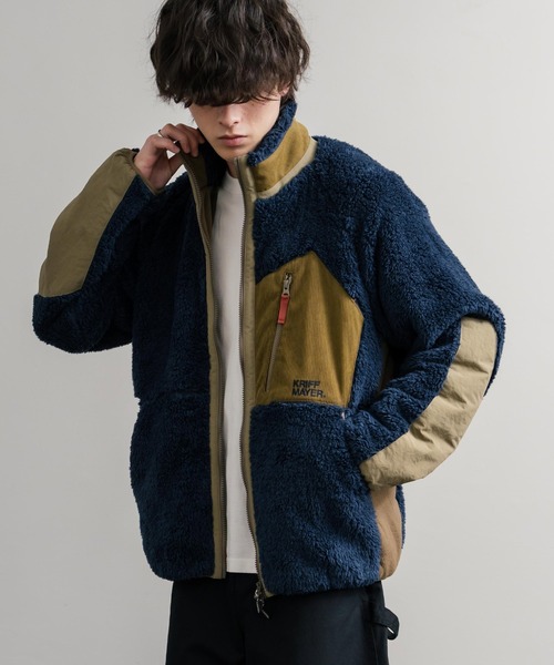 KRIFF MAYER(クリフメイヤー)の「KRIFF MAYER クリフメイヤー スタンドネック異素材配色切替ダブルジップシャギーボアジャケット 2514400(ブルゾン・メンズ・ナチュラル/グレー/ブラック/ブラウン/グリーン/ネイビー/マルチ/その他・M/L/XL)」の18枚目の写真