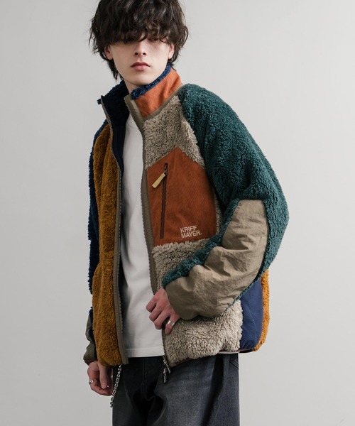 KRIFF MAYER クリフメイヤー スタンドネック異素材配色切替ダブル