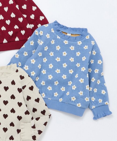 apres les cours（アプレレクール）の「【ジュニア対応】ハート・フラワージャガードトレーナー（スウェット・キッズ・レッド/アイボリー/サックスブルー・90/100/110/120/130/140/80）」の3枚目の写真