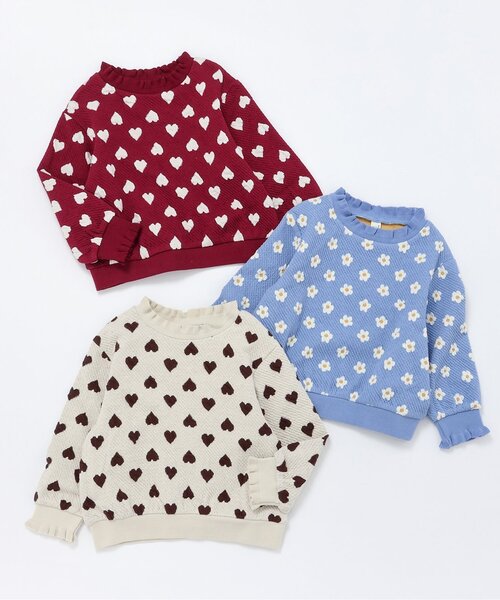 apres les cours（アプレレクール）の「【ジュニア対応】ハート・フラワージャガードトレーナー（スウェット・キッズ・レッド/アイボリー/サックスブルー・90/100/110/120/130/140/80）」の10枚目の写真