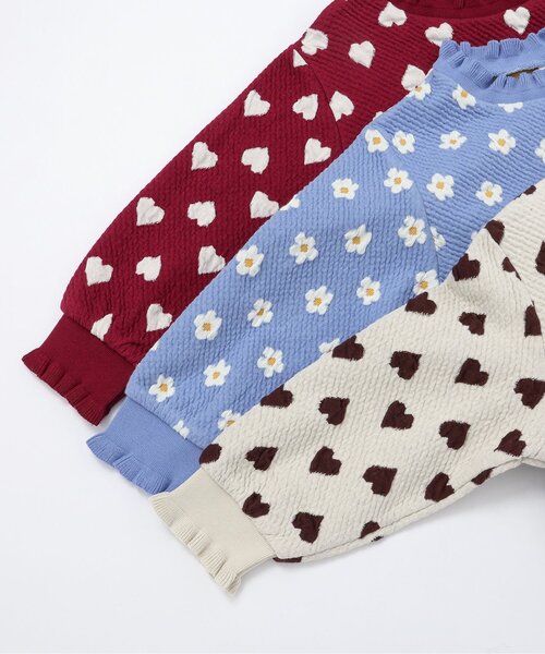 apres les cours（アプレレクール）の「【ジュニア対応】ハート・フラワージャガードトレーナー（スウェット・キッズ・レッド/アイボリー/サックスブルー・90/100/110/120/130/140/80）」の11枚目の写真