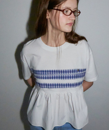 RONRON（ロンロン）の「PATCHWORK RUFFLE SHORT SLEEVE T SHIRT WHITE（Tシャツ/カットソー）」