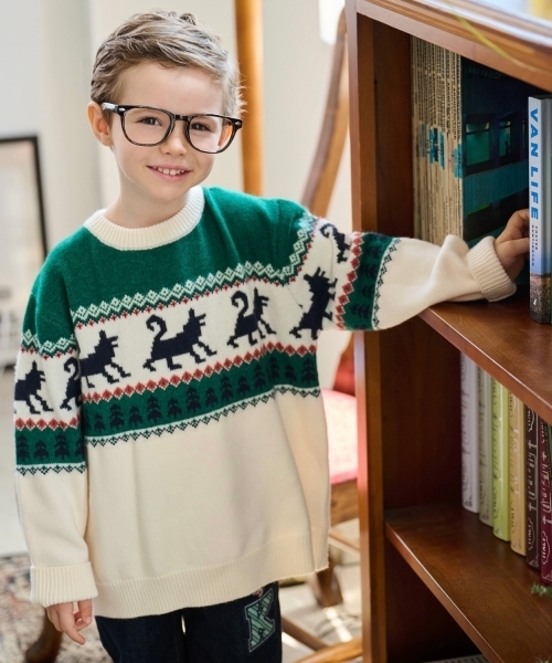 kladskap（クレードスコープ）の「オオカミニットプルオーバー（ニット/セーター・キッズ・ネイビー/オフホワイト・S(95-105cm)/M(110-120cm)/L(120-130cm)/SS(80-90cm)）」の2枚目の写真