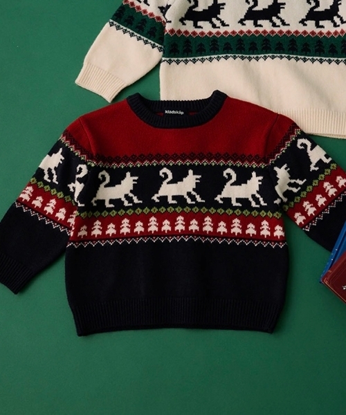 kladskap（クレードスコープ）の「オオカミニットプルオーバー（ニット/セーター・キッズ・ネイビー/オフホワイト・S(95-105cm)/M(110-120cm)/L(120-130cm)/SS(80-90cm)）」の11枚目の写真