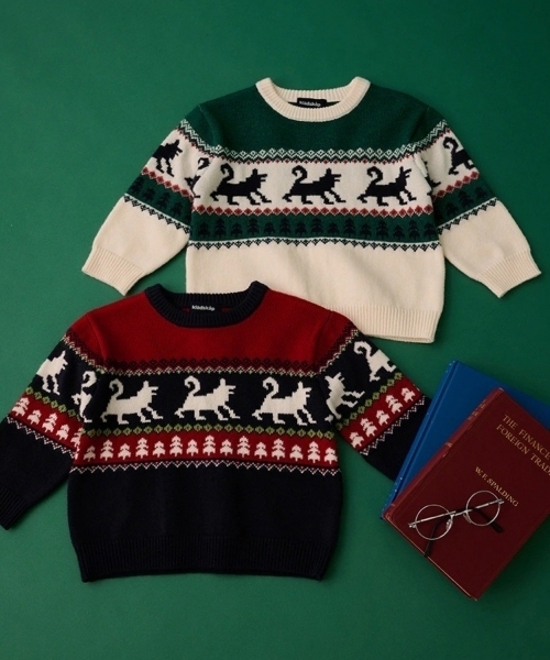 kladskap（クレードスコープ）の「オオカミニットプルオーバー（ニット/セーター・キッズ・ネイビー/オフホワイト・S(95-105cm)/M(110-120cm)/L(120-130cm)/SS(80-90cm)）」の12枚目の写真
