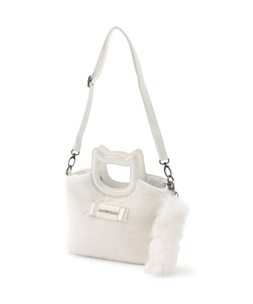 新品　ANNA SUI miniネコスポサン19センチ ホワイト ネコハンドル2WAYファーバッグ（ショルダーバッグ）｜ANNA SUI mini