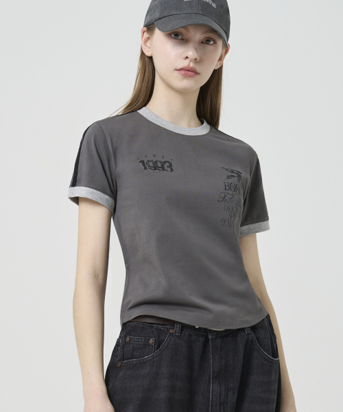 1993STUDIO(1993スタジオ)の「93トラッククロップリンガーティーシャツ_チャコール(Tシャツ/カットソー・レディース・その他・FREE)」の8枚目の写真