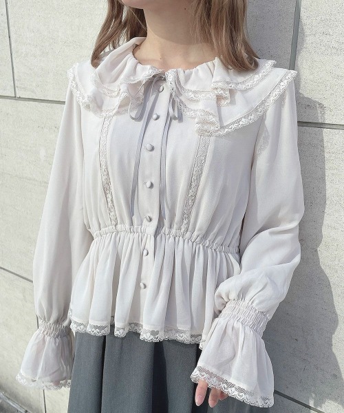 an another angelus（アンアナザーアンジェラス）の「レース使いダブルラッフル衿ブラウス（シャツ/ブラウス・レディース・オフホワイト/ピンクベージュ・FREE）」の21枚目の写真