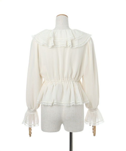 an another angelus（アンアナザーアンジェラス）の「レース使いダブルラッフル衿ブラウス（シャツ/ブラウス・レディース・オフホワイト/ピンクベージュ・FREE）」の6枚目の写真