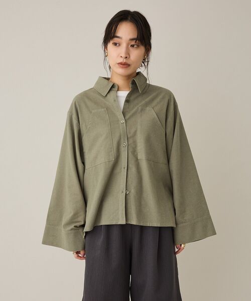CRAFT STANDARD BOUTIQUE(クラフトスタンダードブティック)の「ビッグ袖デザインシャツ(シャツ/ブラウス・レディース・アイボリー/スモーキーグリーン系/チャコールグレー・FREE)」の21枚目の写真
