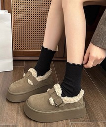 shopnikoniko | フェイクムートン ベルトデザイン 厚底シューズ(スリッポン)