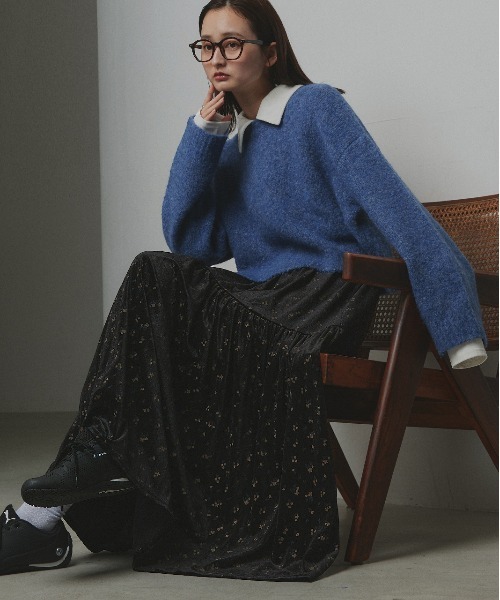 ad thie(アドティエ)の「フラワープリント ベロアスカート(スカート・レディース・ブラウン系/ブラック系2/ブラック系1・FREE)」の2枚目の写真