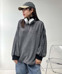 ♪ワンポイントブランドロゴ 袖ライン トラック ハーフジップフリースプルオーバー