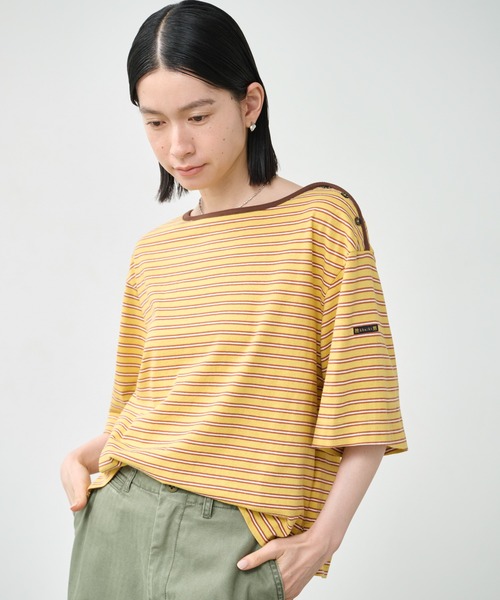 kha:ki（カーキ）の「「KHA:KI / カーキ」マルチストライプ トップ（Tシャツ/カットソー・レディース・オフホワイト/ブラック/マスタード・1）」の15枚目の写真