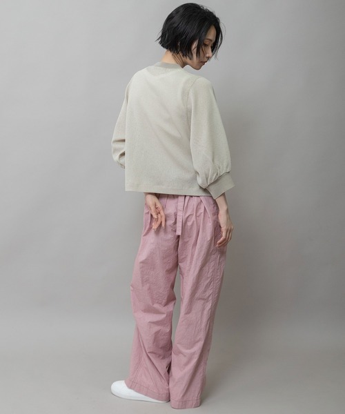 Munich(ミューニック)の「【速乾性】シアーワッフル×ニットリブパフスリーブプルオーバー(Tシャツ/カットソー・レディース・ホワイト/グレイッシュベージュ/ブラック・FREE)」の6枚目の写真