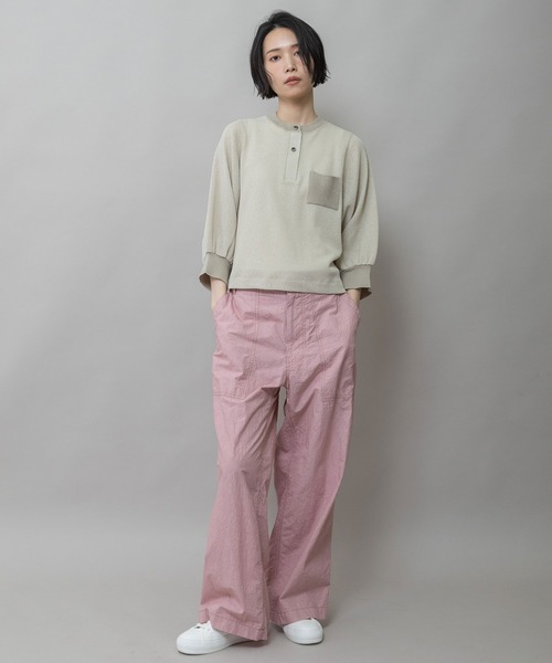 Munich(ミューニック)の「【速乾性】シアーワッフル×ニットリブパフスリーブプルオーバー(Tシャツ/カットソー・レディース・ホワイト/グレイッシュベージュ/ブラック・FREE)」の8枚目の写真