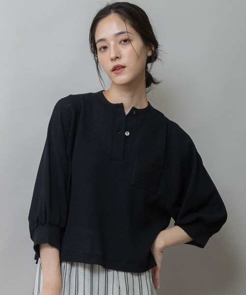 Munich(ミューニック)の「【速乾性】シアーワッフル×ニットリブパフスリーブプルオーバー(Tシャツ/カットソー・レディース・ホワイト/グレイッシュベージュ/ブラック・FREE)」の13枚目の写真